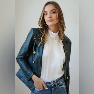 Nico Vegan Leather Blazer in Green Size M